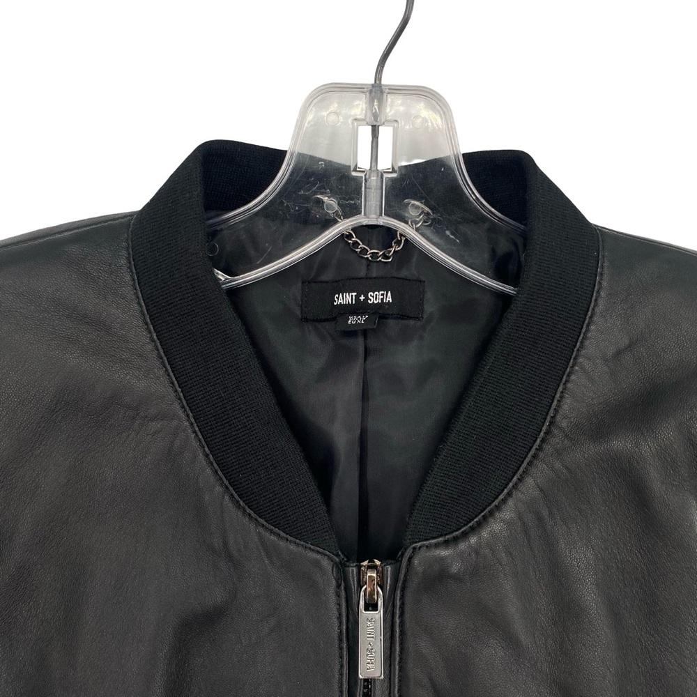 Saint + Sofia Blane Black Leather Bomber Jacket - Picture 3 of 13